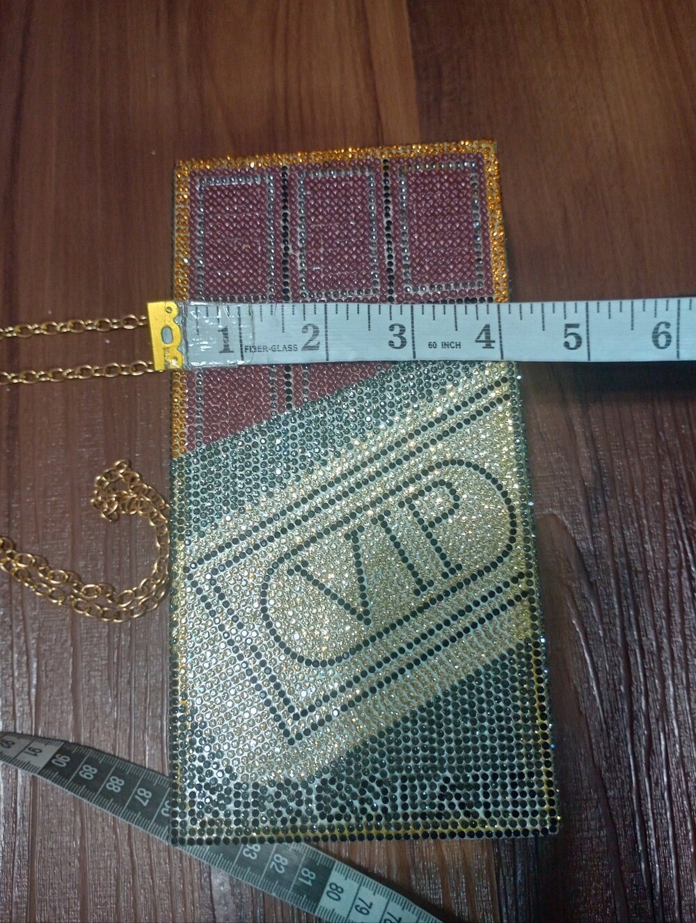 Sparkly Rhinestone Covered VIP Chocolate Bar Crossbody Bag - Picture 7 of 7